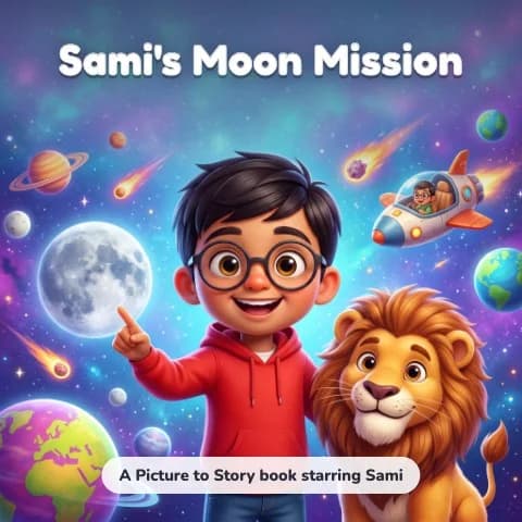 Cover of “Sami's Moon Mission”, a personalised picture book starring Sami